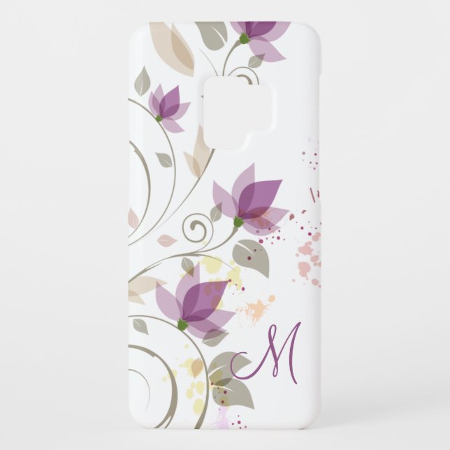 Galaxy3 Girly Purple Lavender Floral Monogram Case-Mate Samsung Galaxy Case (Back)