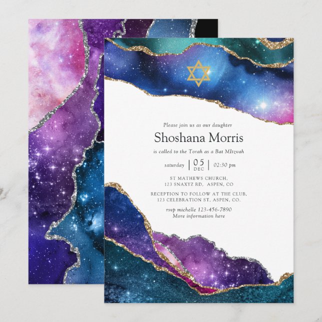 Galaxy Agate Bat Mitzvah Invitation (Front/Back)