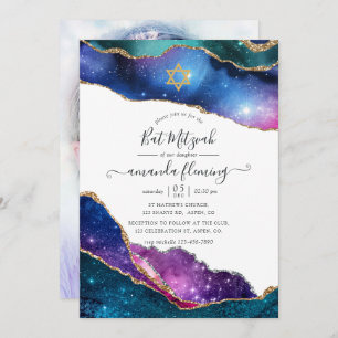 Galaxy Agate Bat Mitzvah Photo Invitation