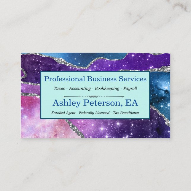 Galaxy Agate Faux Glitter Business Car Card (Front)