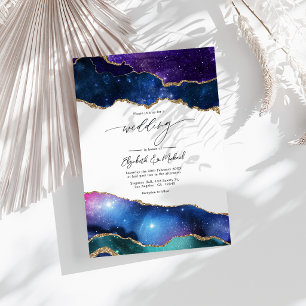 Galaxy Agate Faux Glitter Celestial Luxury Wedding Invitation