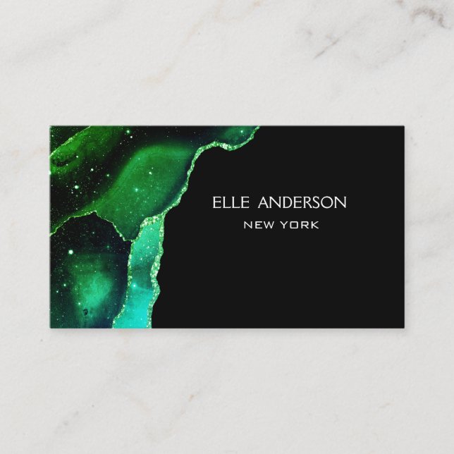 Galaxy Agate Modern Emerald Green Malachite Business Card (Front)