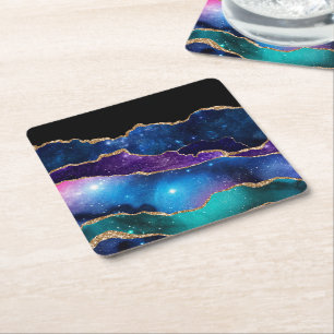 Galaxy Agate Series Design 13 Square Paper Coaster