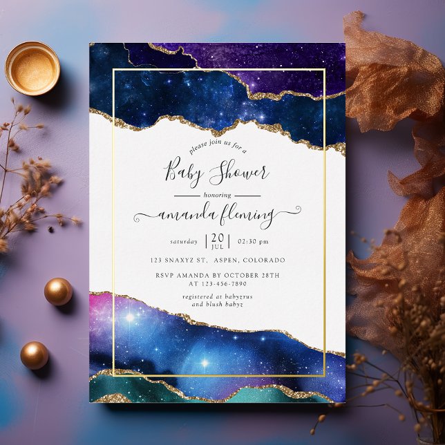 Galaxy Agate Stone Baby Shower Foil Invitation (Creator Uploaded)