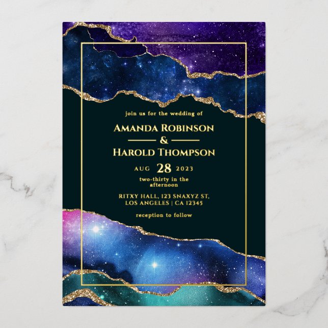 Galaxy Agate Wedding Foil Invitation (Front)