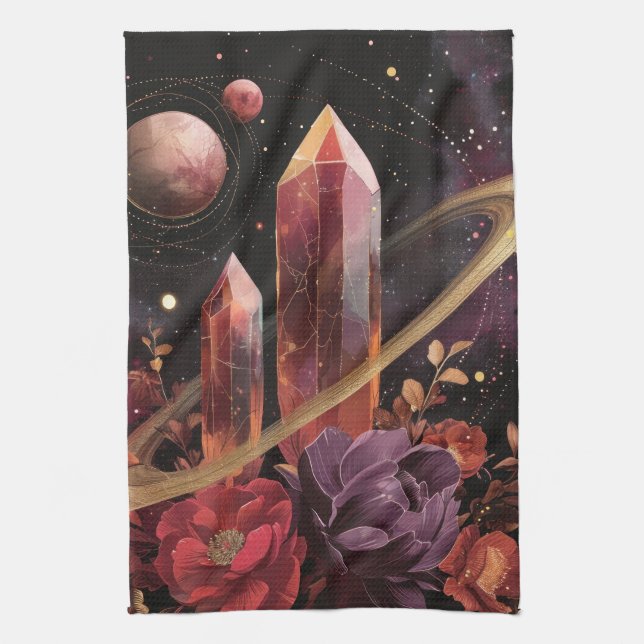 Galaxy Amethyst Starfield Cosmic Pattern Tea Towel (Vertical)