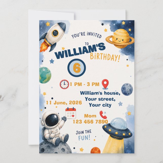 Galaxy and cosmos birhday invitation (Front)