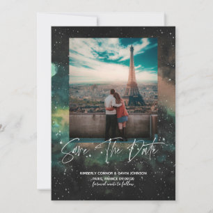 Galaxy and Geometric Moon Save the Date