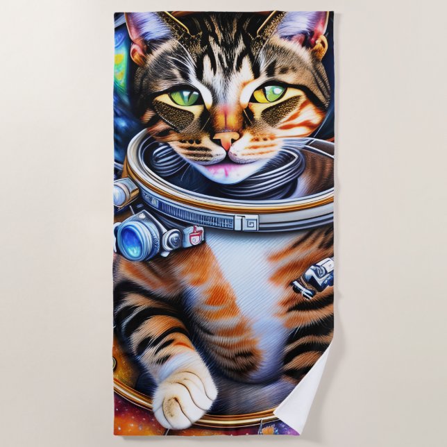 Galaxy Astronaut Cat Beach Towel (Front)