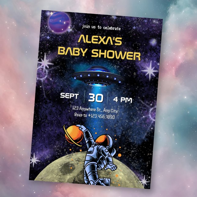 Galaxy Astronaut moon baby shower Invitation (Creator Uploaded)