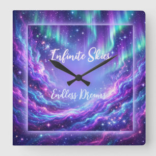 Galaxy Aurora Square Wall Clock