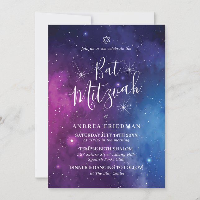 Galaxy Bat Mitzvah Invitation Starry Night (Front)