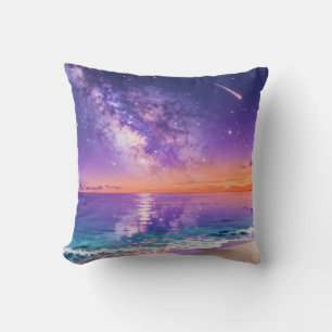 Galaxy Beach Sunset Throw Pillow