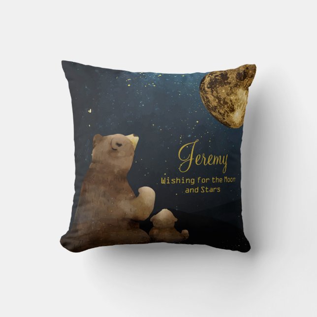 Galaxy Bear Moon & Stars Glitter Monogrammed Cute Cushion (Front)