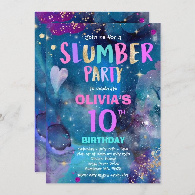 Galaxy Birthday Party Tween Galaxy Slumber Party Invitation (Front/Back)