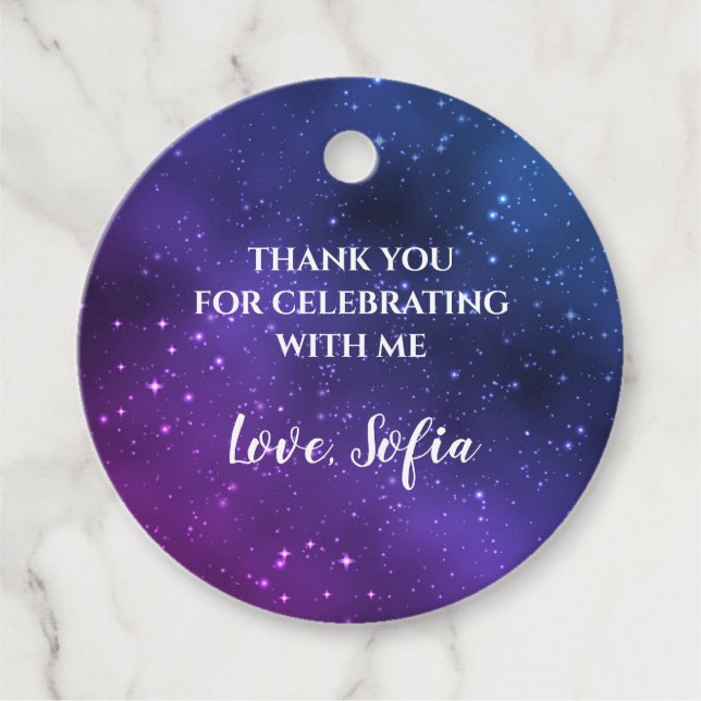 Galaxy Birthday Thank you Tag Universe Purple (Front)