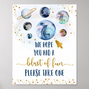 Galaxy Blue Gold Blast Of Fun Birthday Favour Sign