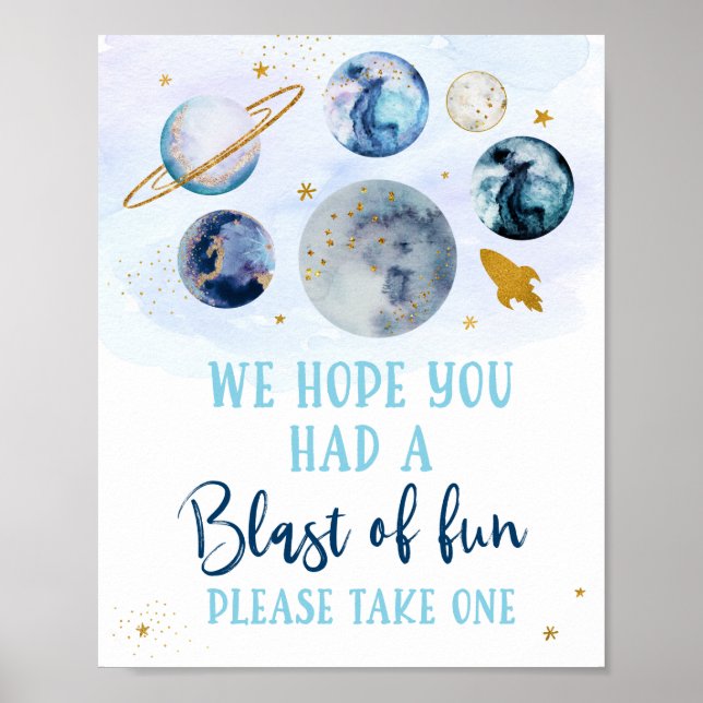 Galaxy Blue Gold Blast Of Fun Birthday Favour Sign (Front)