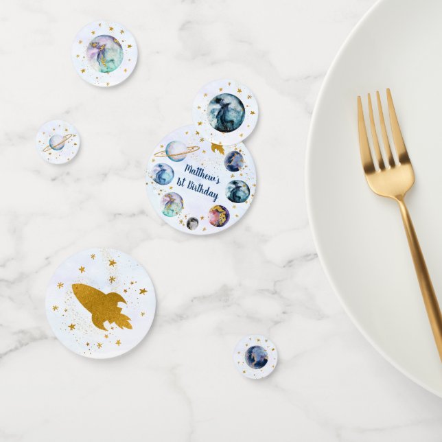Galaxy Blue Gold Outer Space Birthday Confetti (Group)