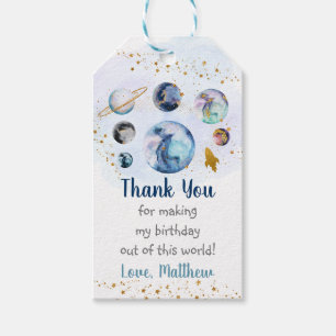 Galaxy Blue Gold Outer Space Birthday Gift Tags