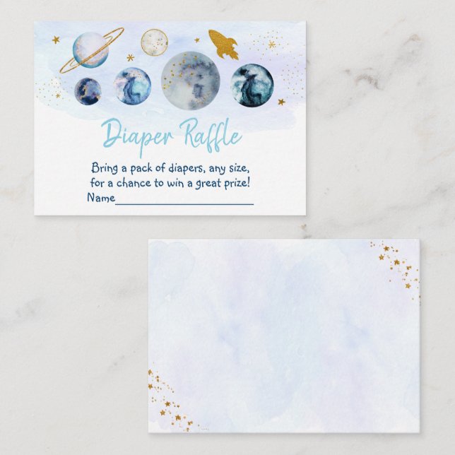 Galaxy Blue Gold Space Baby Shower Book Request En Enclosure Card (Front/Back)