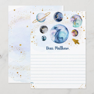 Galaxy Blue Gold Space Birthday Time Capsule Cards