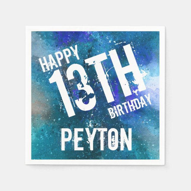 Galaxy Blue Personalised Birthday Party Napkin (Front)