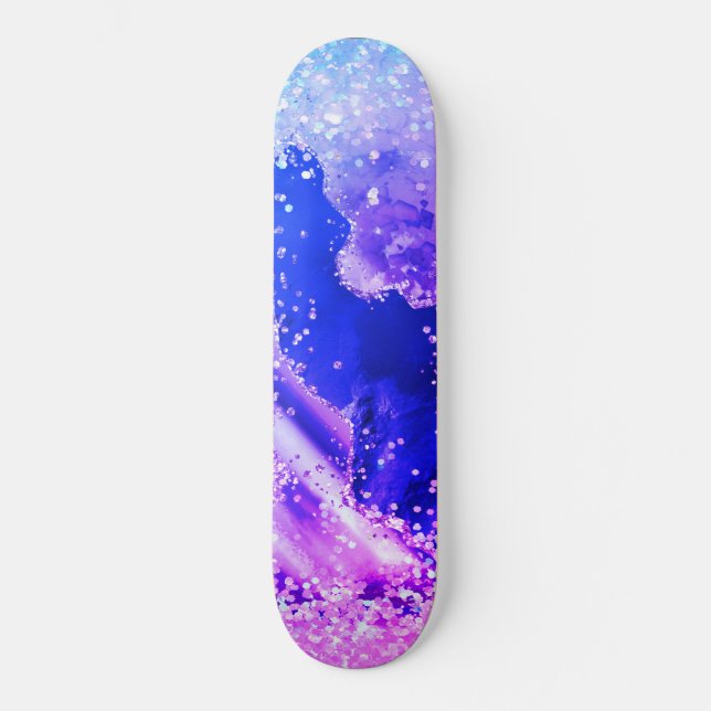GALAXY BLUE PURPLE GLITTER Skateboard Deck (Front)