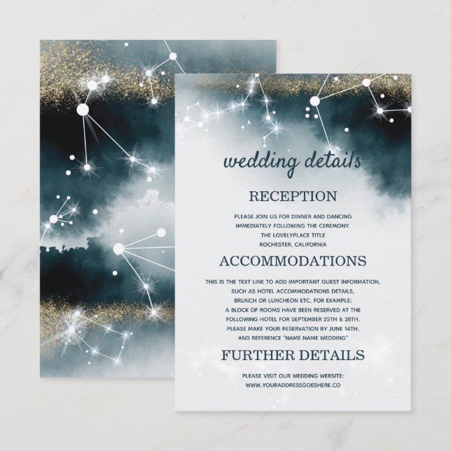 Galaxy Blue Wedding Details Accommodations Invitation (Front/Back)