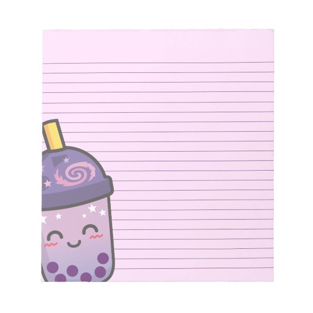 Galaxy Boba Tea Stationery Purple Lined Notepad (Front)