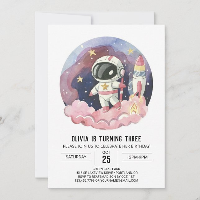 Galaxy Boho Dream Astronaut Birthday Invitation (Front)