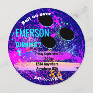Galaxy BOWLING BALL, bowling, Glow birthday party Invitation