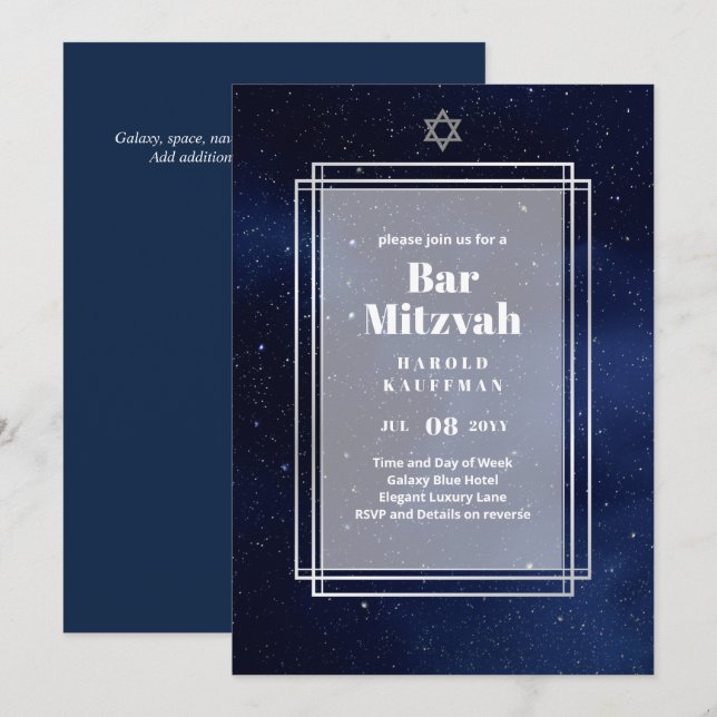 GALAXY Boys BAR MITVAH Space Blue Invitation (Front/Back)