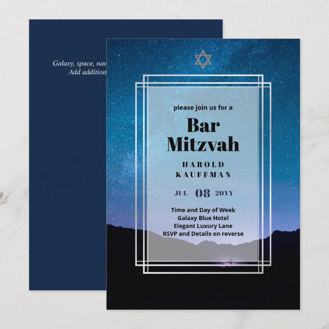GALAXY Boys BAR MITVAH Space Blue Invitation (Front/Back)
