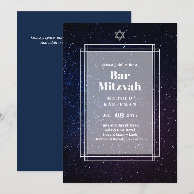 GALAXY Boys BAR MITVAH Space Blue Invitation (Front/Back)