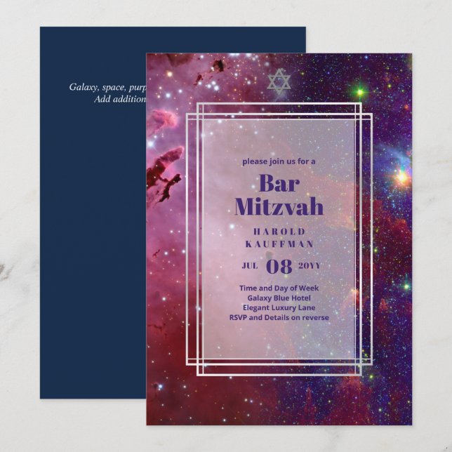 GALAXY Boys BAR MITVAH Space Sky Invitation (Front/Back)
