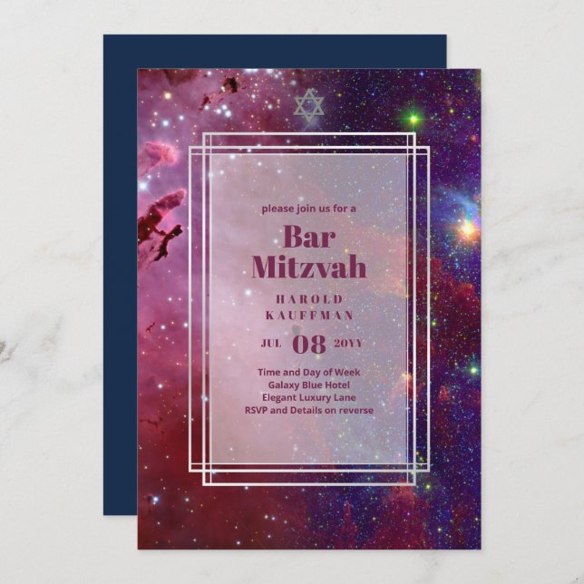 GALAXY Boys BAR MITVAH Space Sky Invitation (Front/Back)