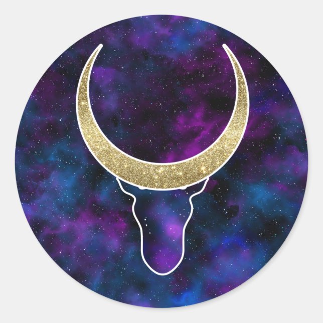Galaxy bull, cow gold luxury glitter  2021 symbol classic round sticker (Front)