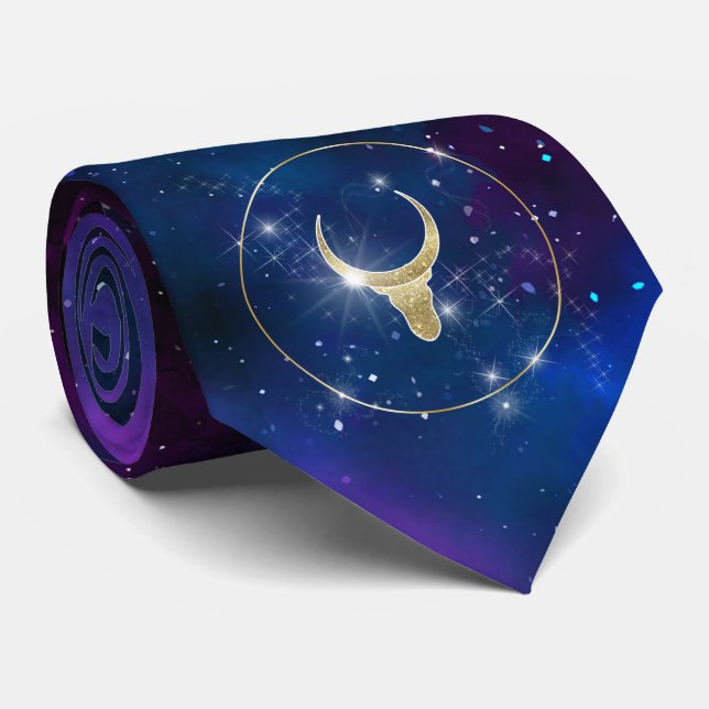Galaxy bull, cow gold luxury glitter  2021 symbol tie (Rolled)