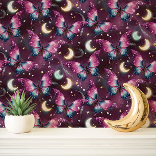 Galaxy Butterflies and Moons Wallpaper