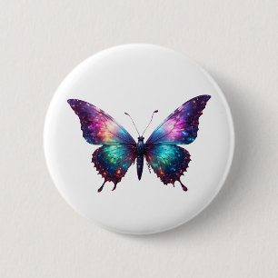 Galaxy Butterfly Art – Colourful Glowing Butterfly 6 Cm Round Badge