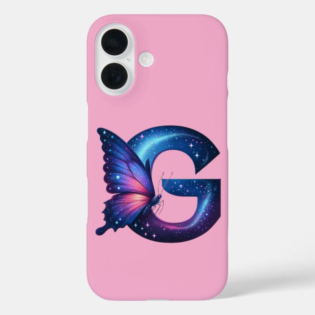 Galaxy Butterfly Letter “G” Monogram on Pink Case-Mate iPhone Case (Back)