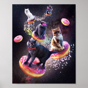 Galaxy Cat Doughnut - Space Cats Riding Doughnuts Poster