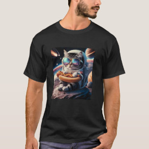 Galaxy Cat Eating Hotdog Funny Space Astronaut Cat T-Shirt
