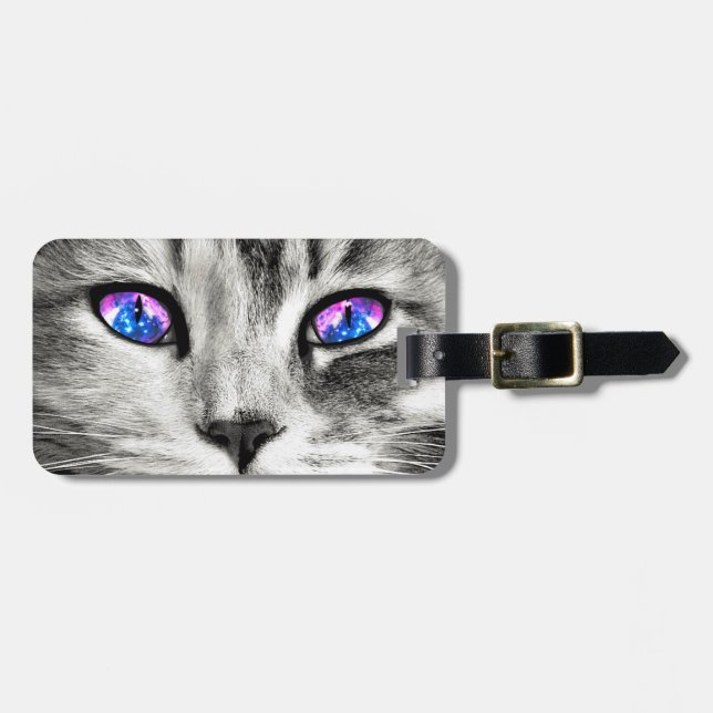 Galaxy Cat Eyes Custom Name Luggage Tag (Front Horizontal)