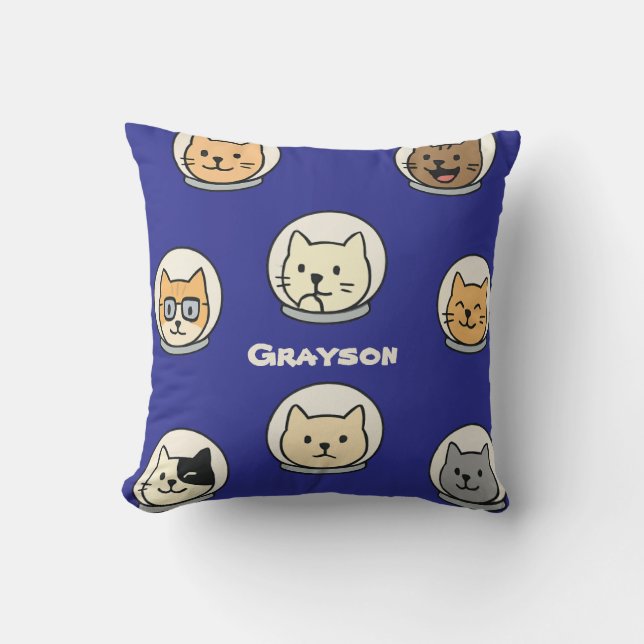 Galaxy Cat Head Pillow With Name For Cat Lovers (Front)