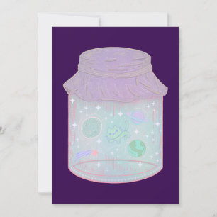 Galaxy Cat in a Jar Kawaii Space Cat Art Thank You Card