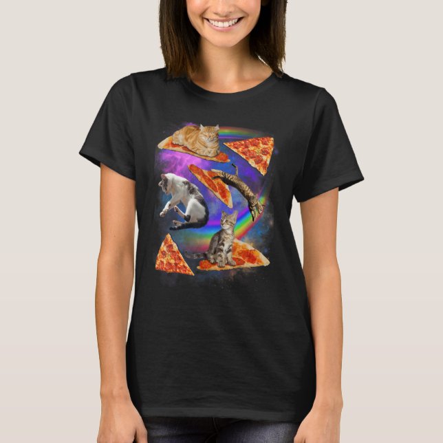 Galaxy Cat In Space Cat Riding Pizza 1 T-Shirt (Front)