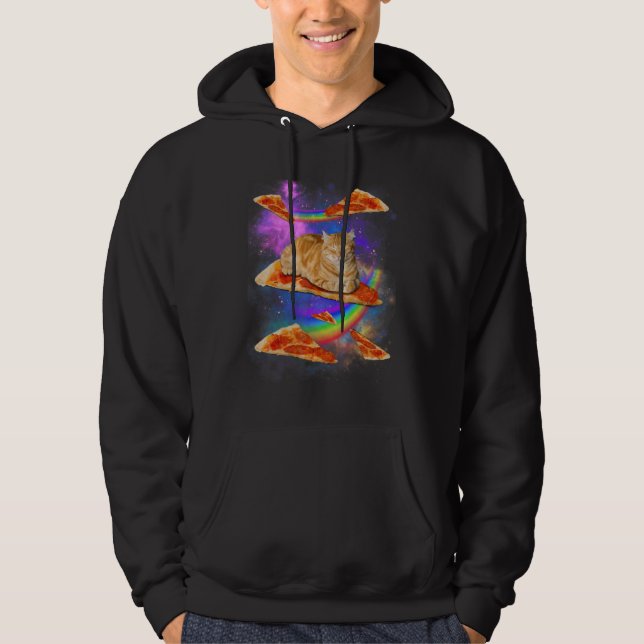 Galaxy Cat In Space Cat Riding Pizza Hoodie (Front)