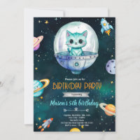 Galaxy cat kitten Birthday party Invitation